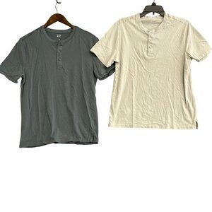 Gap 2-Pack  Men's Size S Henley T-Shirts Gray & White 100% Cotton